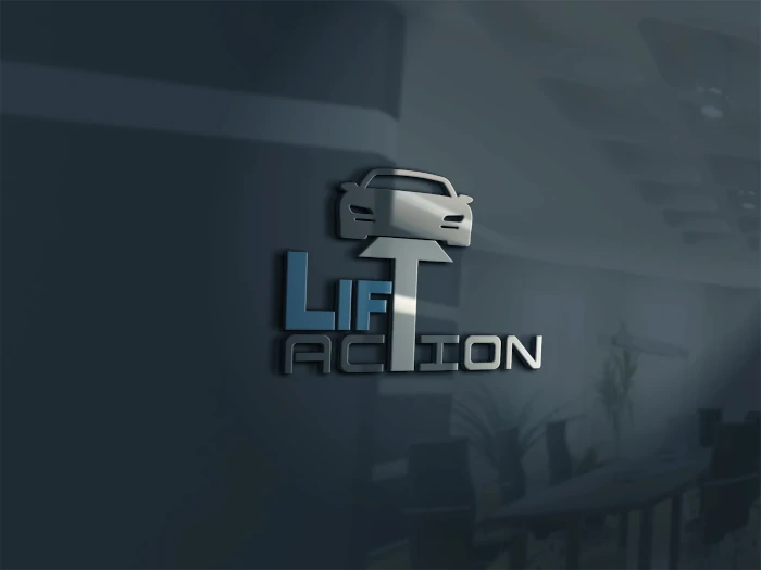 Lif Action_mockup-scaled A signage of the LIF Action logo placed upon a black, polished wall